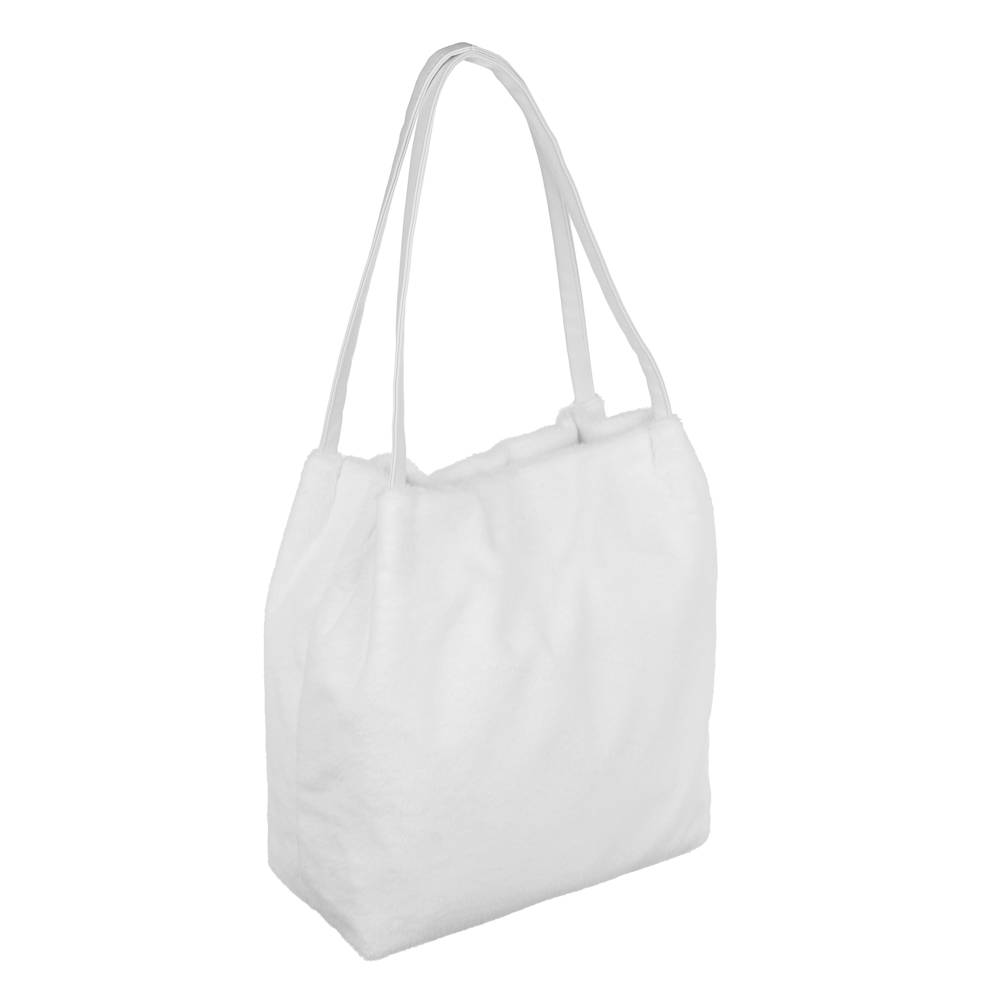 Shopper bag 31x28x11cm, 1 compartment with magnet, internal pocket, faux fur, faux leather handles, white
