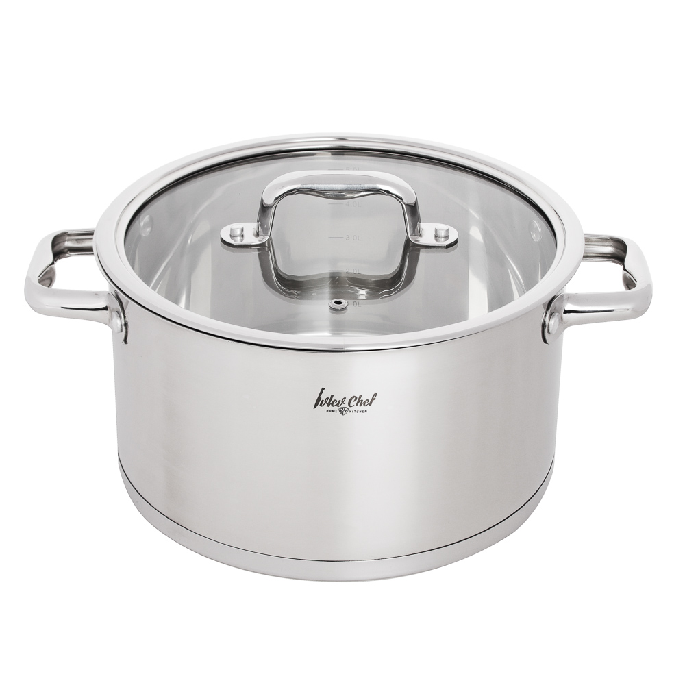 Ivlev Chef Royal Casserole 24x13cm 5.8l, with glass. lid, induction, stainless steel 18/10