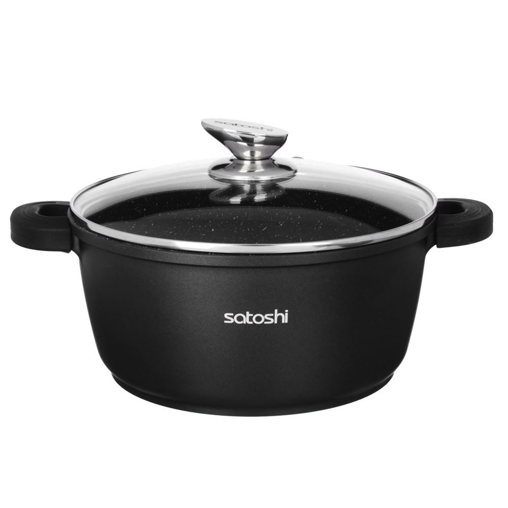 SATOSHI Лион Кастрюля с крышкой 5,8л d26*12см, а/приг.покр.Мрамор, силик.протекторы ручек, индукция