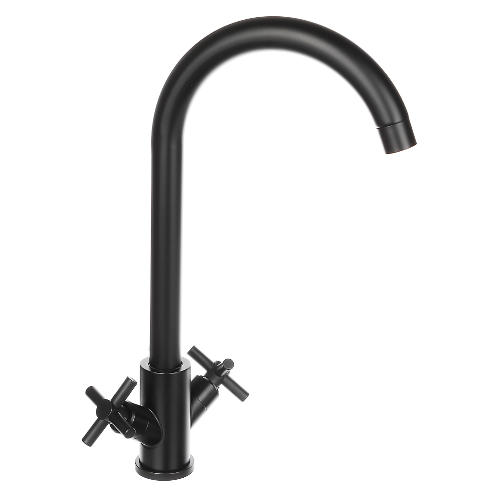 SoyuzKran Kitchen faucet, swivel spout, ker. crane axleboxes 1/2, black, stainless steel, SS01-R240