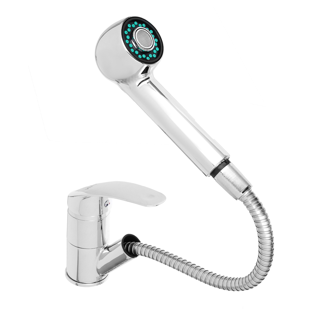RAIN Kitchen mixer Vega, pull-out spout, 40mm cartridge, nut, brass, chrome