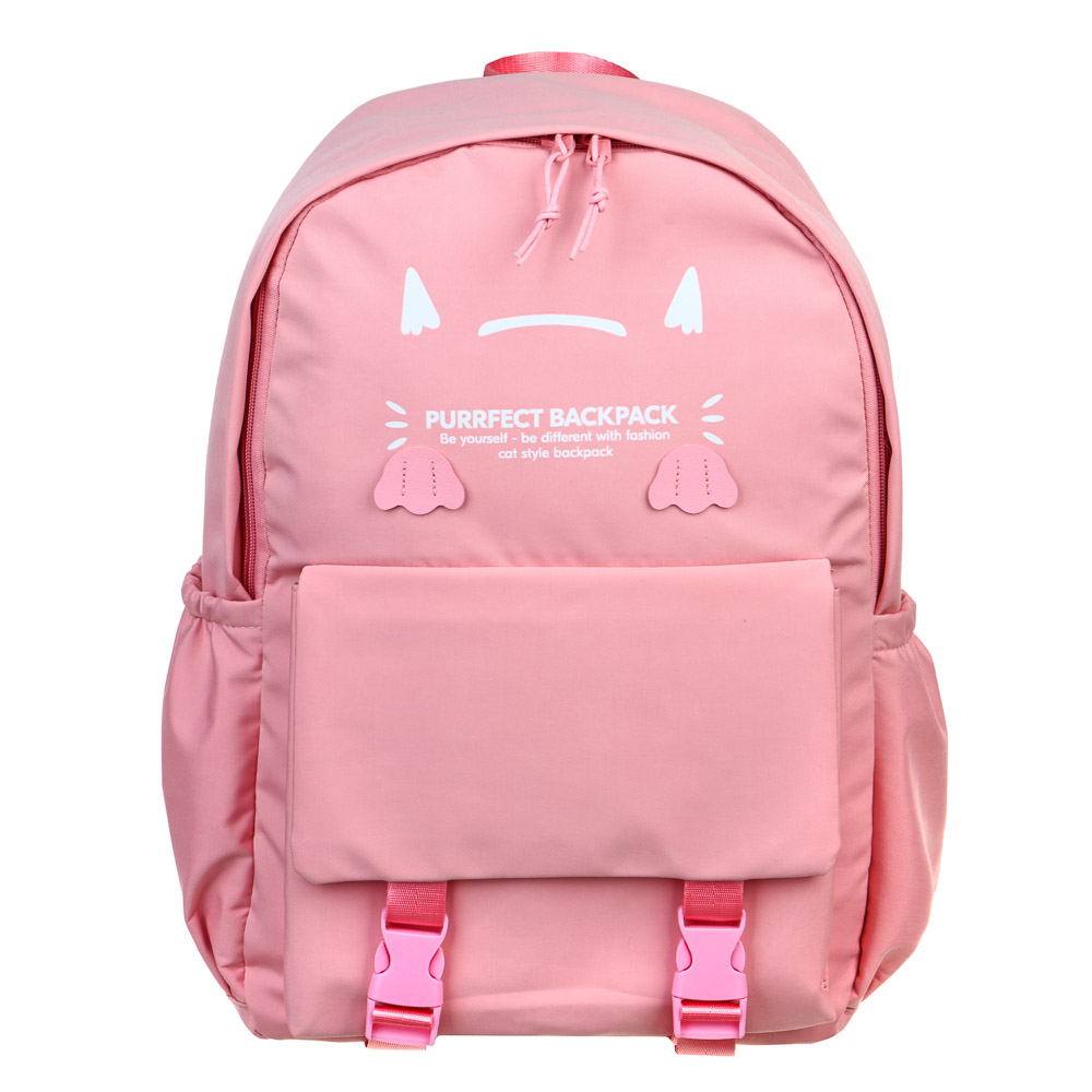 Backpack for teenagers 44.5x30x14cm, 1 compartment, 4 pockets, flap with 2 fasteners, stripes, nylon, pink
