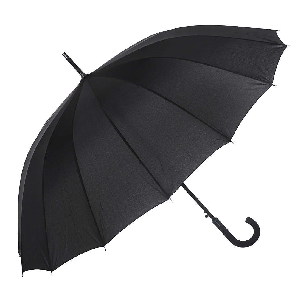 Men's cane umbrella, metal, polyester, 65cm, 16 spokes, black, 1665B