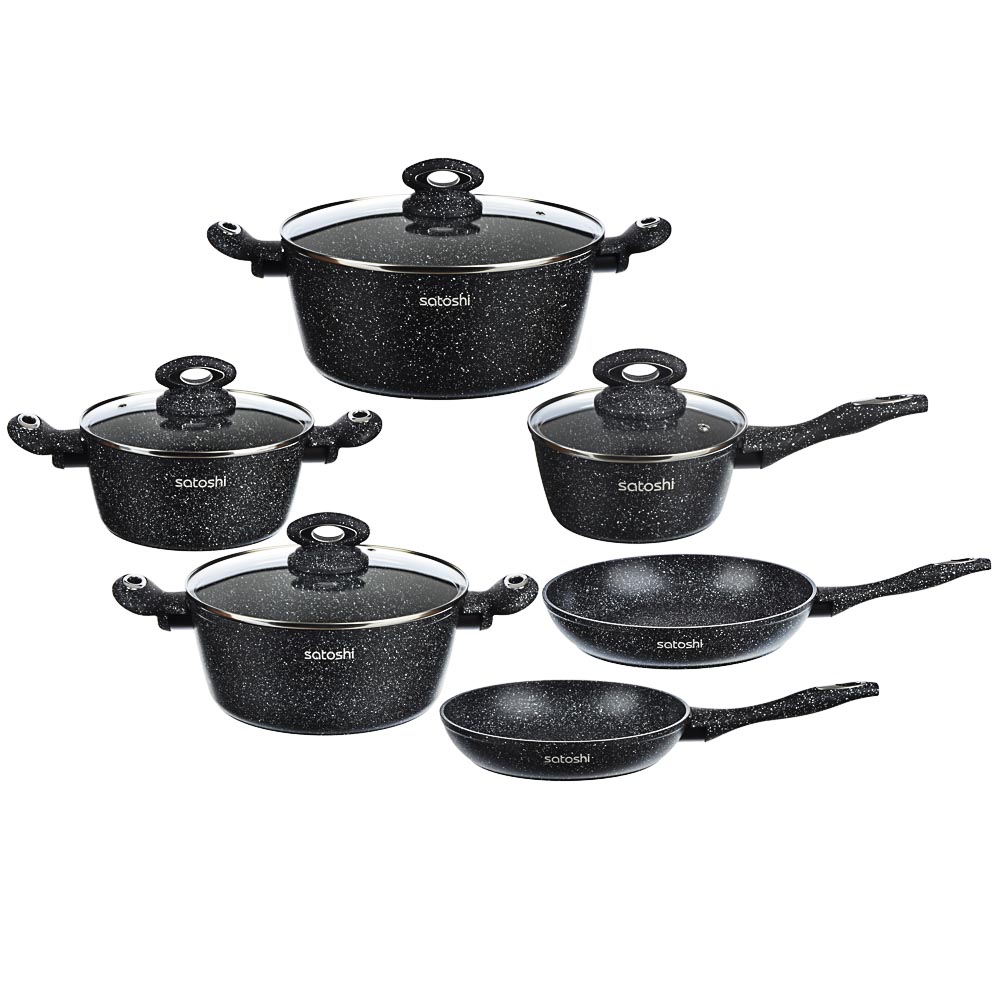 SATOSHI Valence Set of dishes.10pr, a/sp.coating: castr.+lids:2.3l;3.9l;6.1l; ladle + lid 1.1 l; bucket 24.28 cm