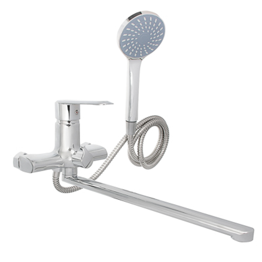 SoyuzKran Mixer for bathtub with shower, straight spout 35cm, ceramic. cartridge 35mm, chrome, zinc, SK08-P136