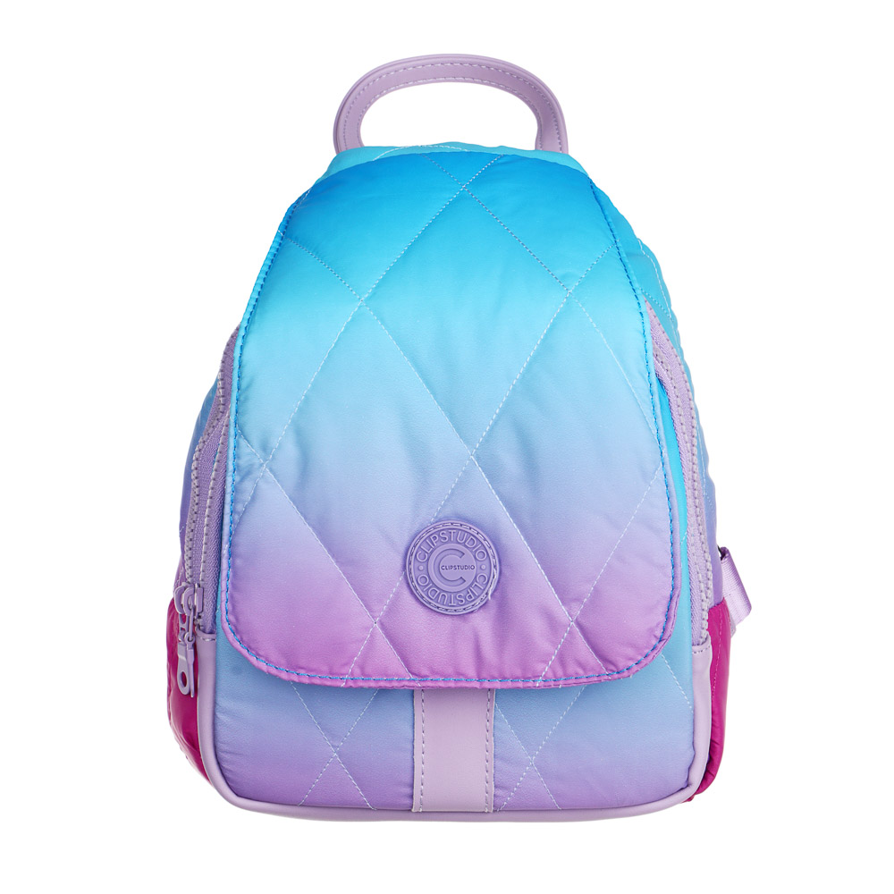 Mini backpack 26x21x12cm, "Azure", 2 compartments, magnetic flap, pocket on the back, nylon, artificial leather