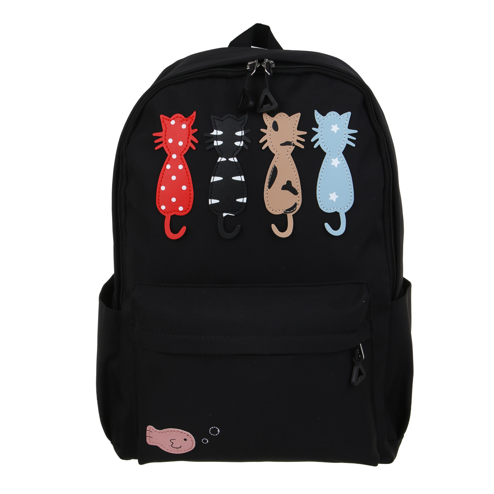 Teenage backpack 42x27x13cm, 2 compartments, 4 pockets. (1 on the back), PE, artificial leather stripes, black