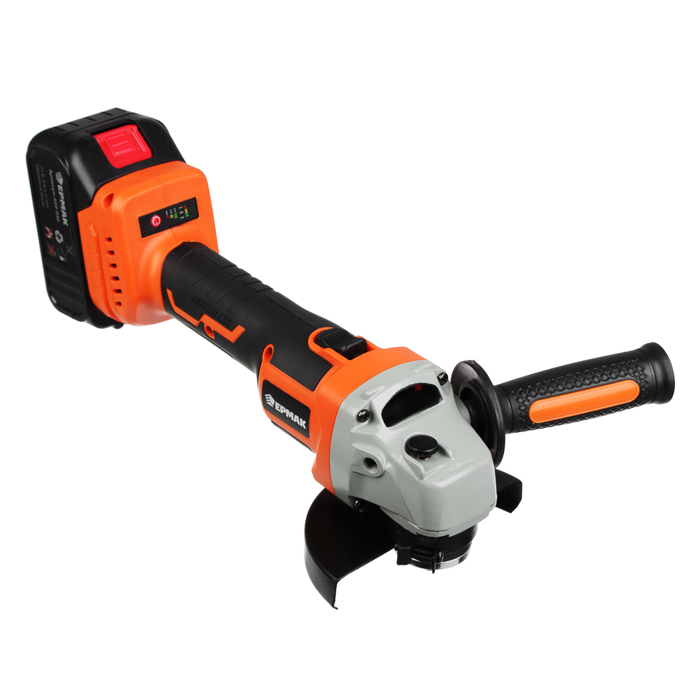 ERMAK Angle grinding machine. Battery USHM-125/21V, Li-On, 4A*h, 2 batteries, 0-8000rpm, fast charging, case.