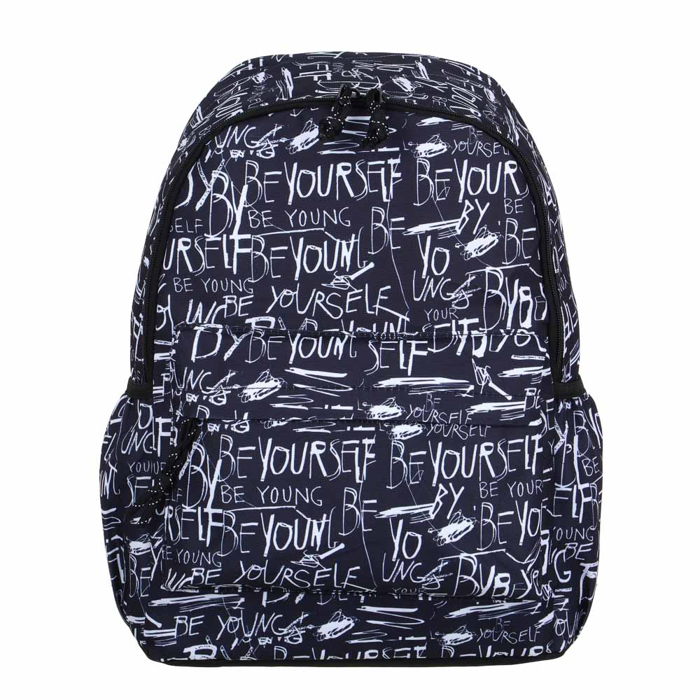 LETTERS Backpack for teenagers, 41x29x18cm, 1 compartment, 4 pockets, thick PE, closed zippers, dark background