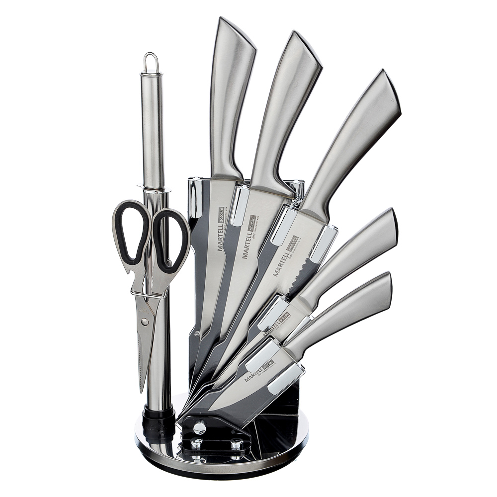 SATOSHI Martell Set of kitchen knives 8pr, chrome handles, acrylic stand