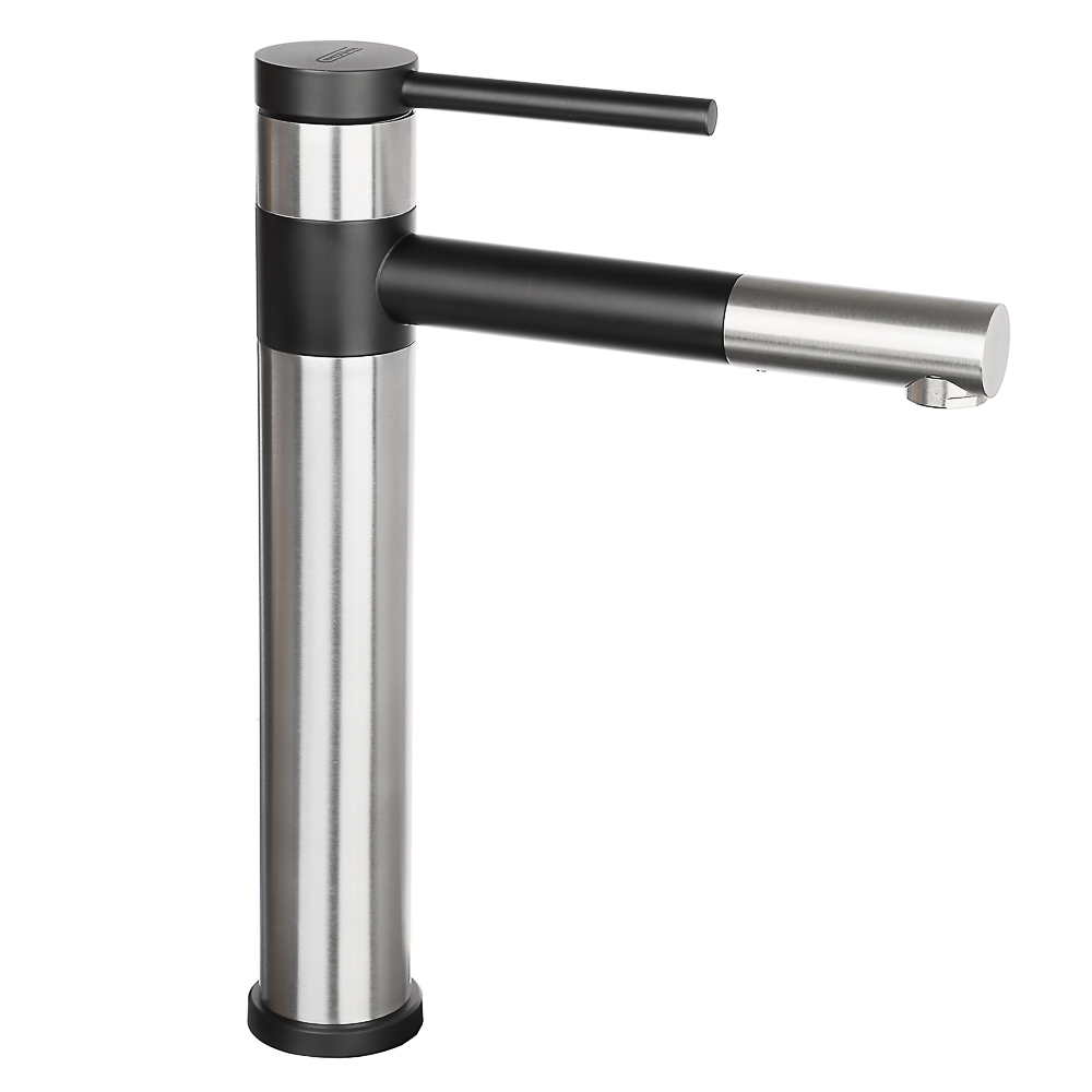 СоюзКран Смеситель для раковины, высокий поворотный, картридж 35мм, нерж. сталь, черный, SS02-M132