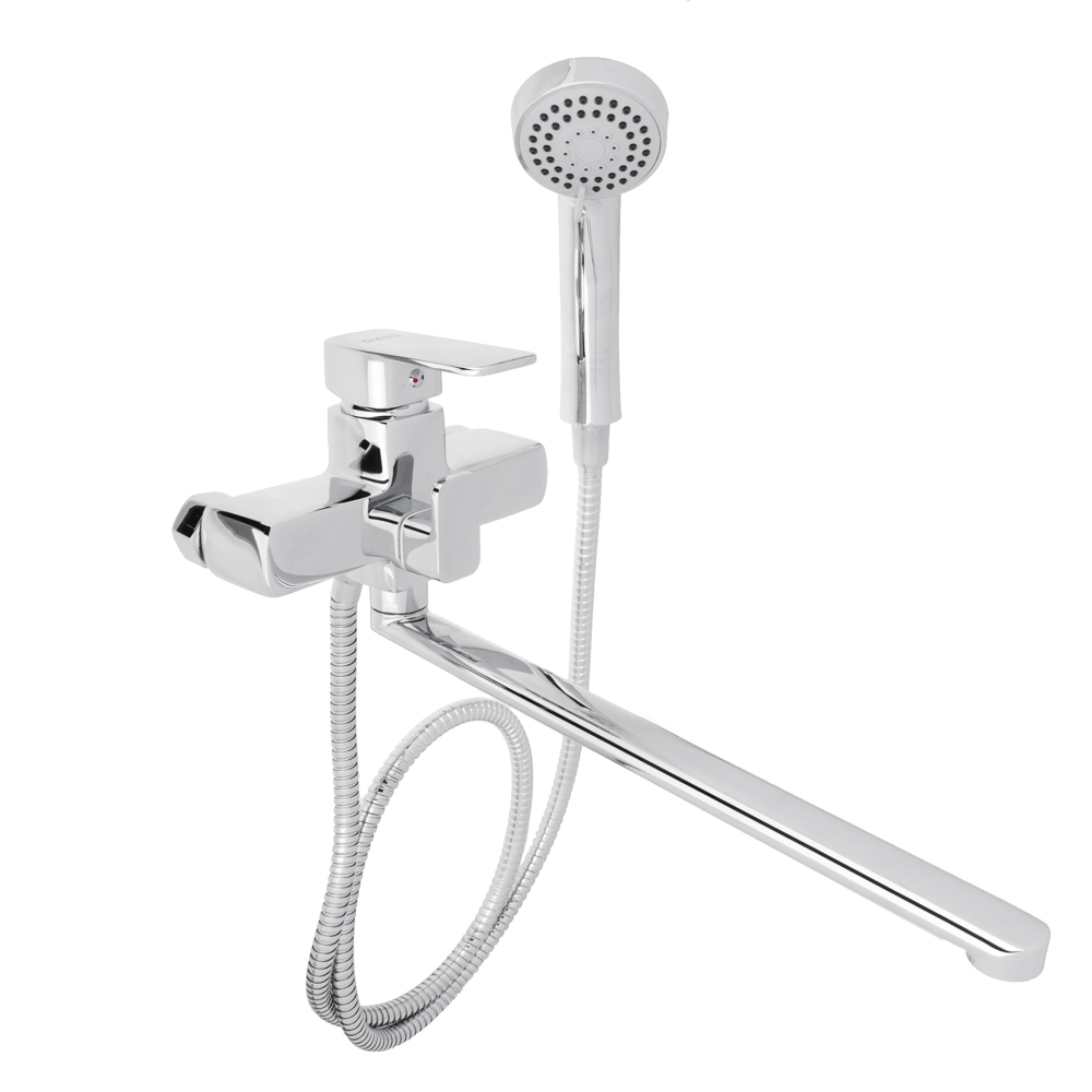 RAIN Bath mixer Silicon, straight spout 35cm, shower. set, cartridge 35mm, brass, chrome