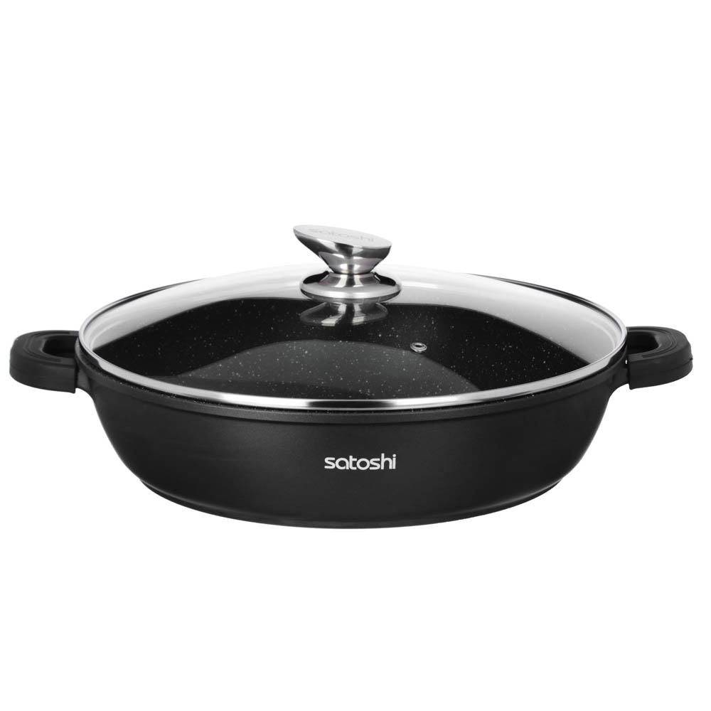 SATOSHI Lyon Frying pan with lid 5.2 l d32x8.2 cm, a/adhesive coating Marble, silicone handle protectors, induction
