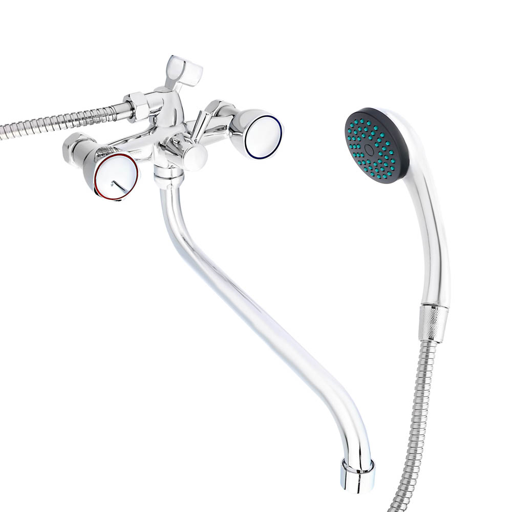 SoyuzKran Mixer for bathtub with shower, round spout 30cm, ker. crane axleboxes 1/2, chrome, zinc, SK08-S237