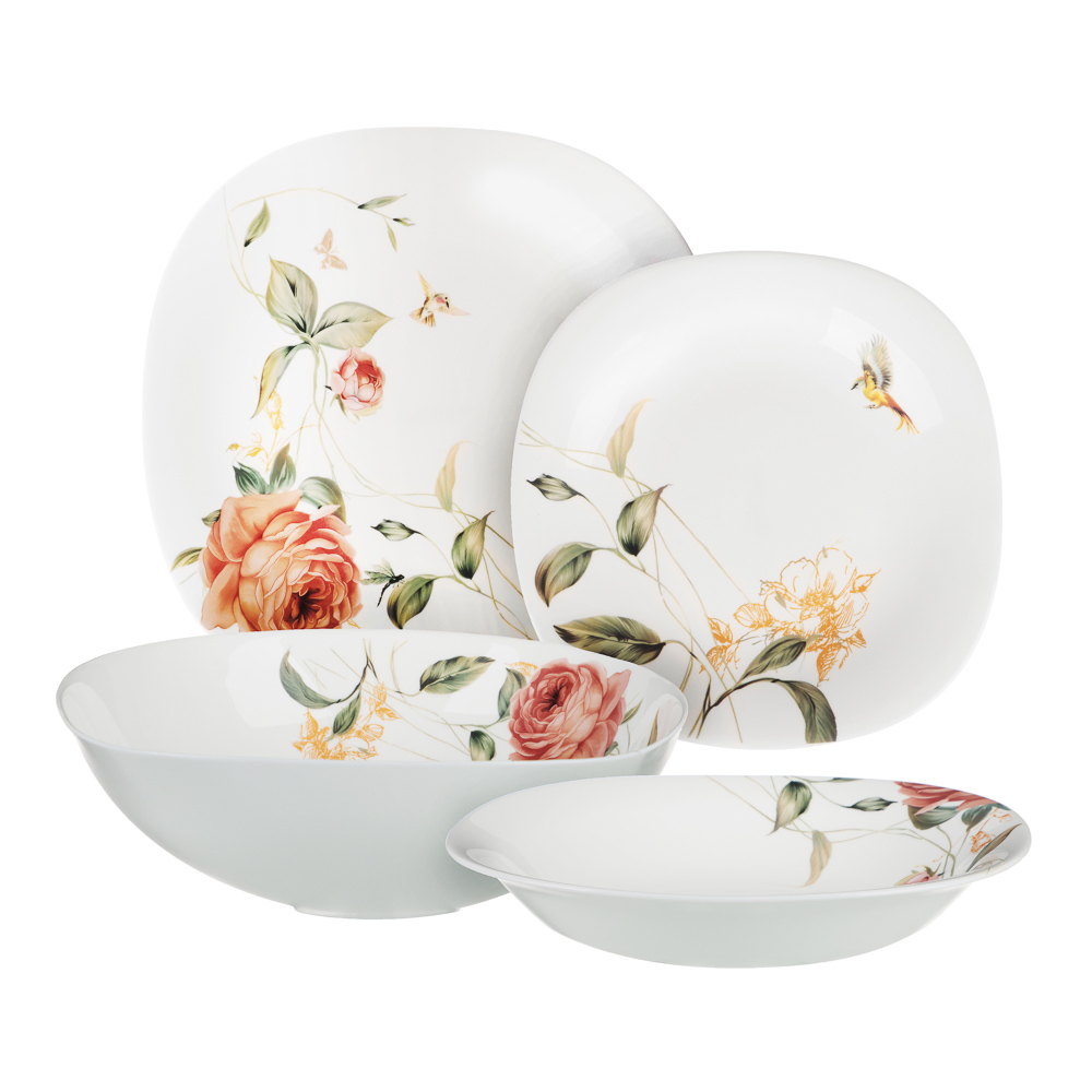 MILLIMI Aneta Dinnerware set 13 ave., opal glass, square shape, 19019