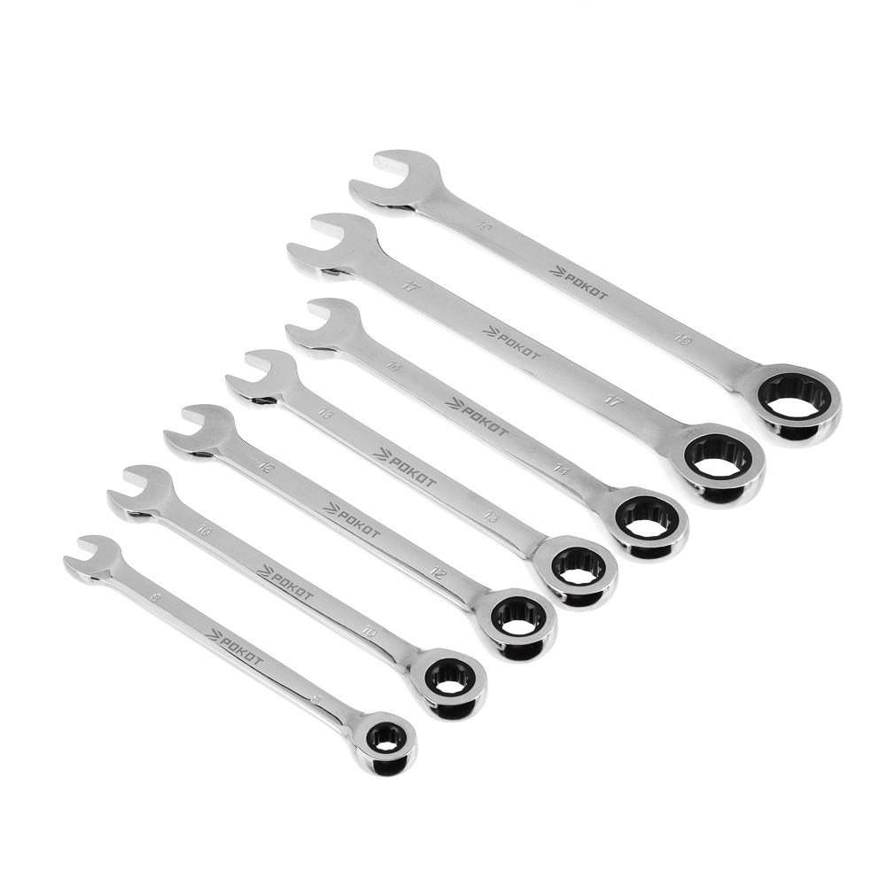 ROKOT Set of combination wrenches with ratchet, 7 pcs.