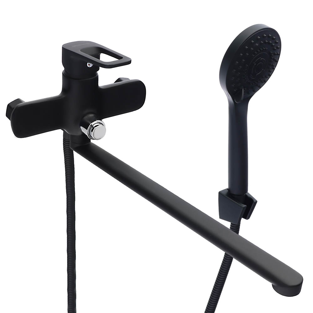 SoyuzKran Mixer for bathtub with shower, straight spout 35cm, ceramic cartridge 35mm, black, zinc, SK08-P137