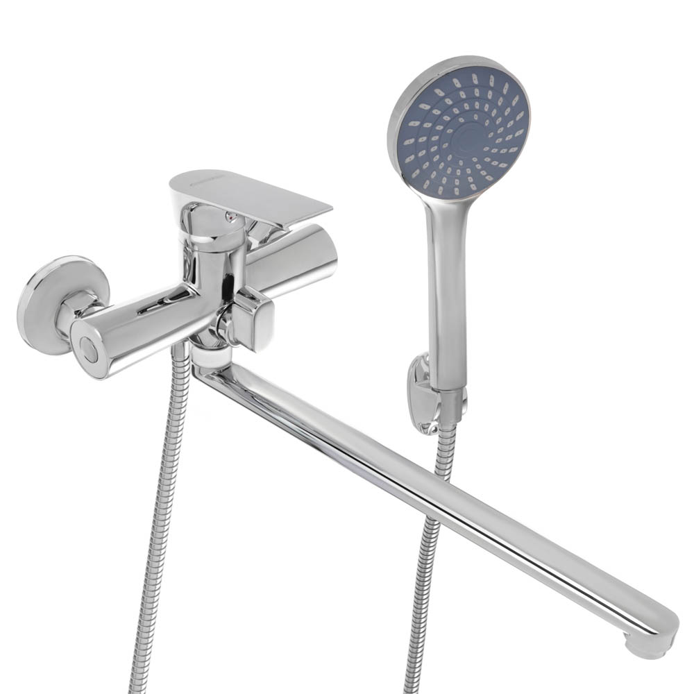 SoyuzKran Mixer for bathtub with shower, straight spout 35cm, ceramic. cartridge 35mm, chrome, zinc, SK08-P105