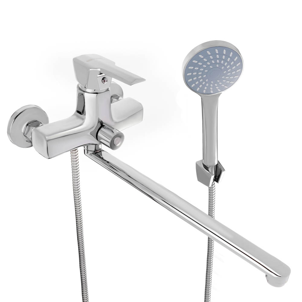 SoyuzKran Mixer for bathtub with shower, straight spout 35cm, ceramic. cartridge 35mm, chrome, zinc, SK08-P134