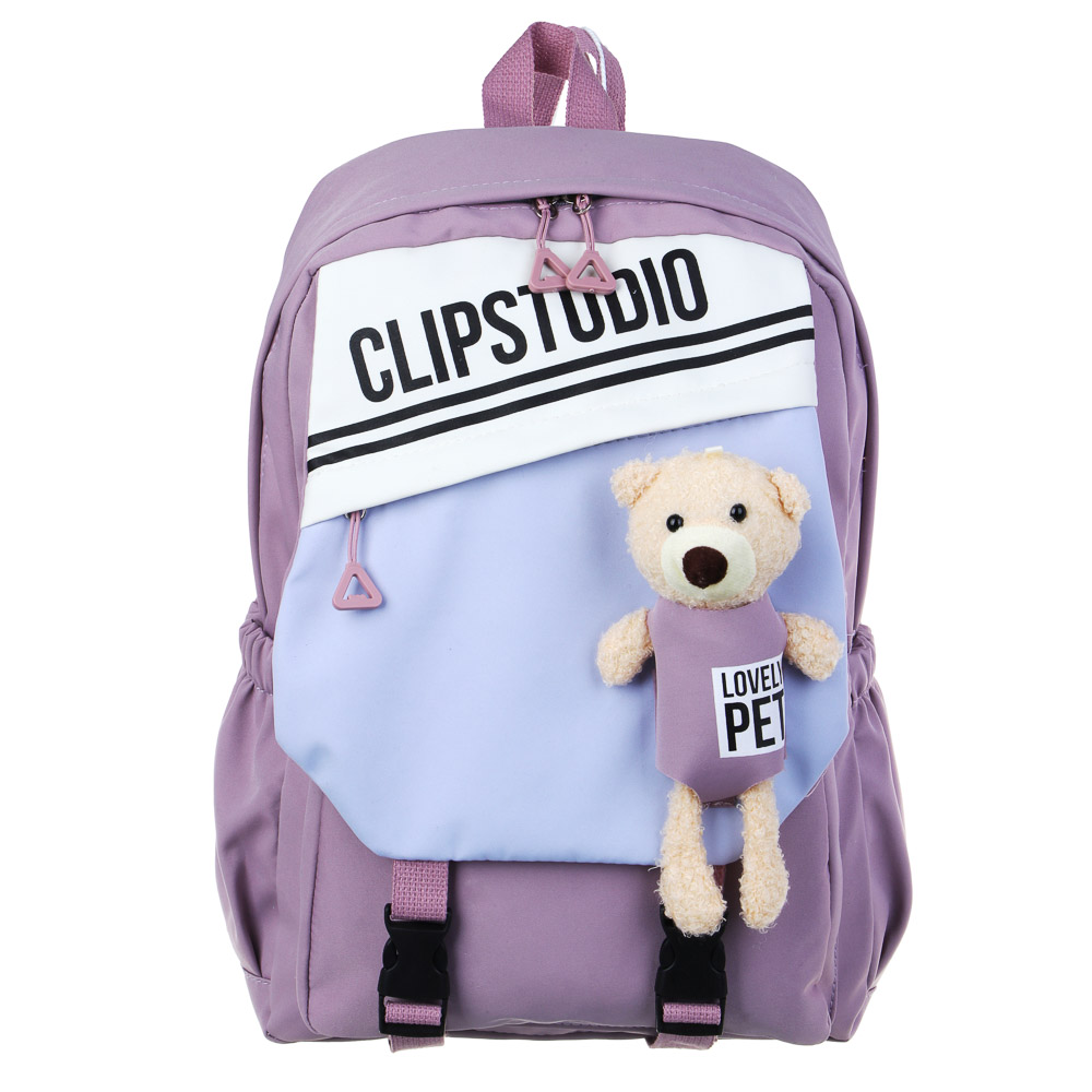 Teenage backpack 44x29x15cm, 1 compartment, 3 pockets, flap with pocket, soft toy, smooth PE, siren.