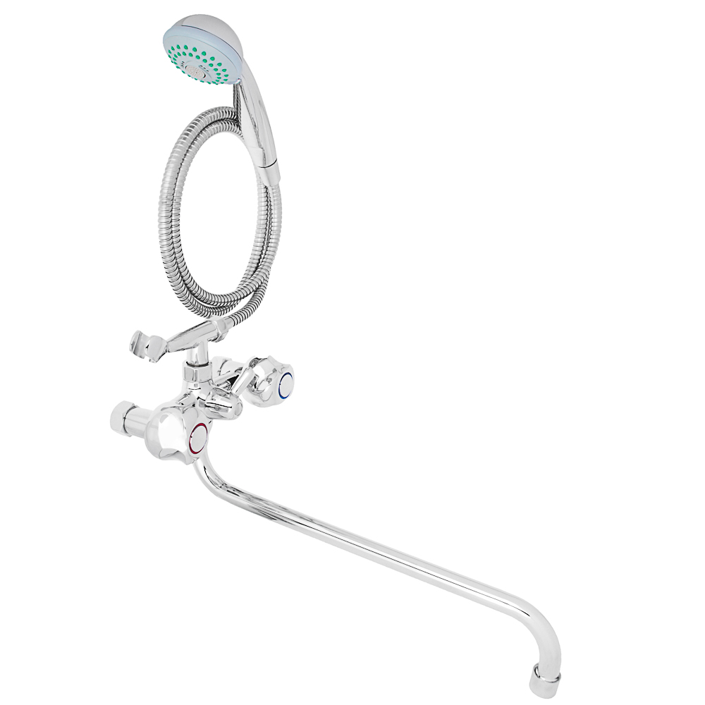 RAIN Bath mixer Quartz, round spout 40cm, ceramic. faucet axleboxes 1/2, shower. set, brass, chrome