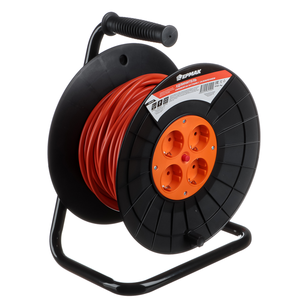 ERMAK Power extension cord on a coil with ground, 4 sockets, euro, 3x1.5 mm2, 25 m (masked load 13A, 2.2 kW)