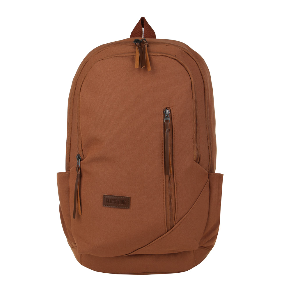 Teenage backpack 46x30x14cm, 2 compartments, 3 pockets, patch, cotton-look PE, artificial leather trim, sand