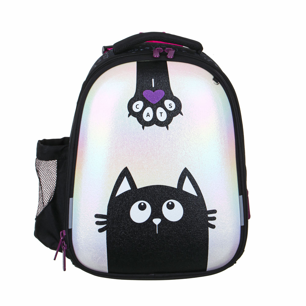 МИЛЫЙ КОТИК Рюкзак шк.жесткий 38х28х15см, 2 отд., 2 карм., эргон.спинка, лямки с рег.по росту, ПЭ