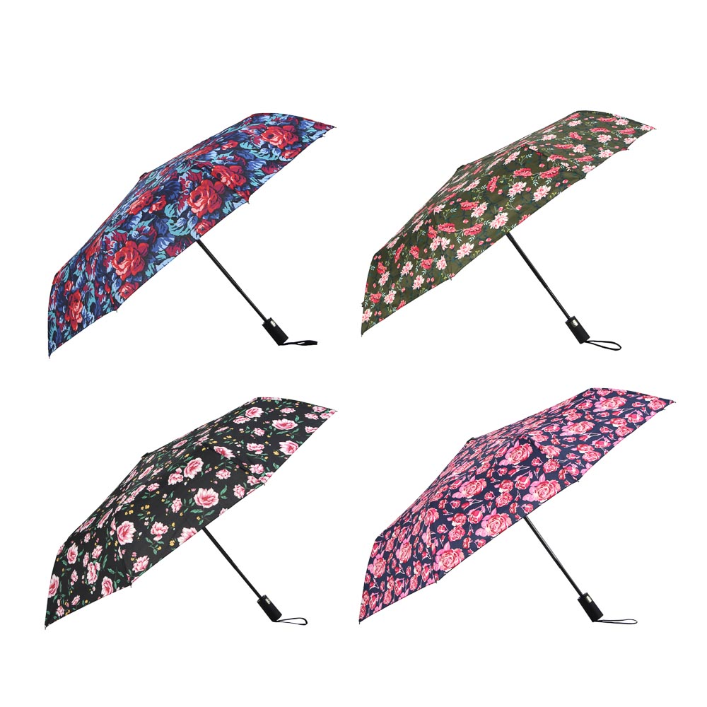 Women's umbrella, automatic, alloy, plastic, polyester, 55cm, 8 spokes, 4 designs