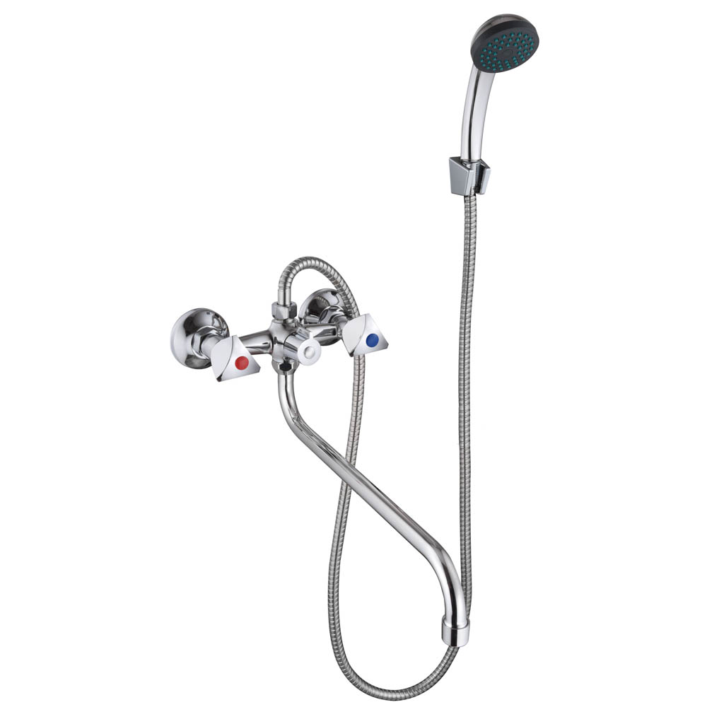 SoyuzKran Mixer for bathtub with shower, round spout 40cm, ker. crane axleboxes 1/2, chrome, zinc, SK08-S240