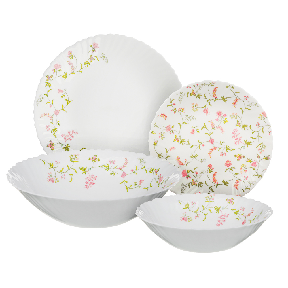 MILLIMI Clavel Dinnerware Set 19 Ave, Opal Glass
