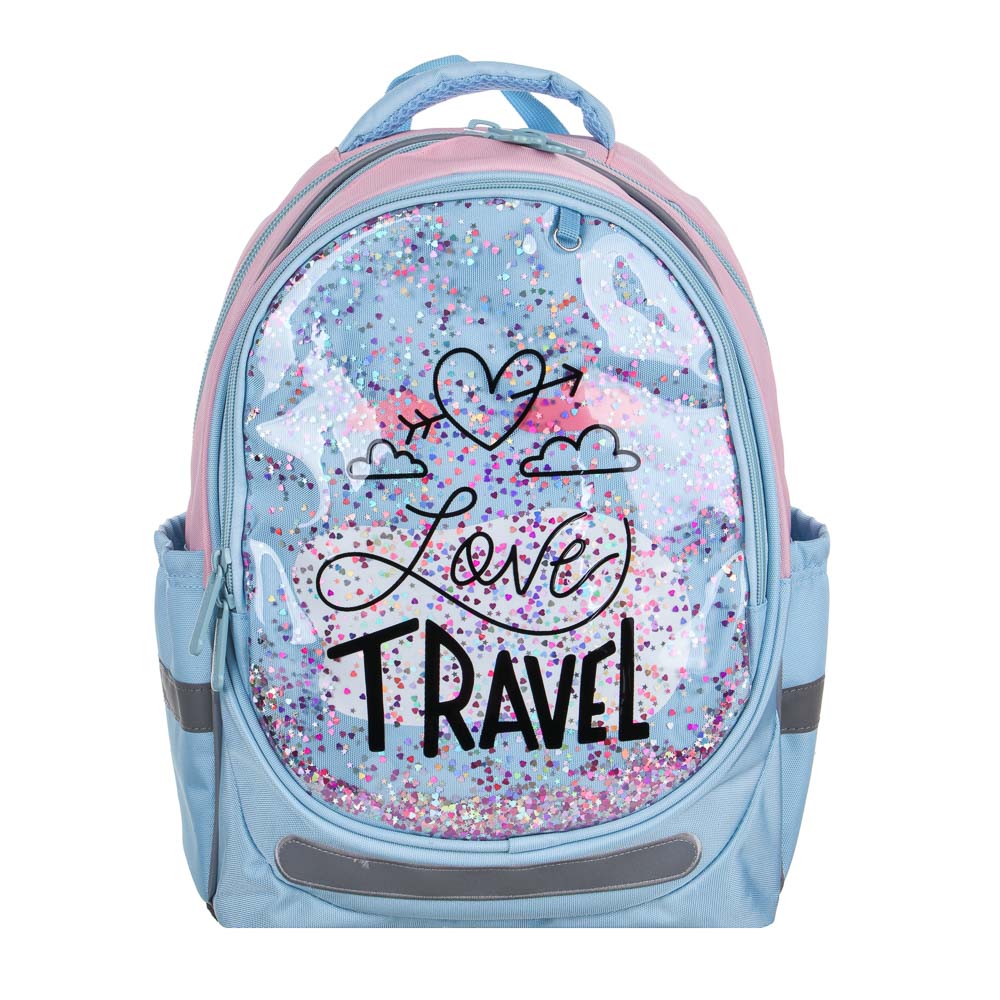 TRAVEL Semi-rigid school backpack 37x28x14cm, 3 compartments, 2 pockets, hard bottom, ergonal back, PE