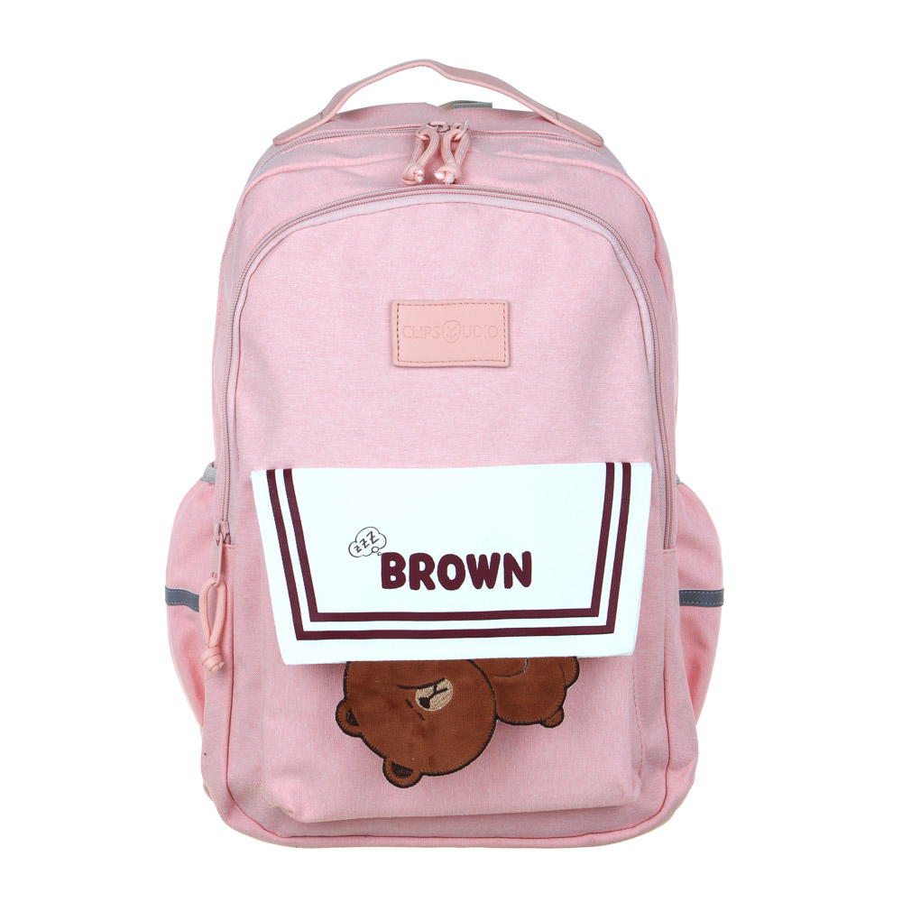 Backpack for teenagers 45x30x20cm, 2 compartments, 3 pockets, Velcro, bear decor, PE, artificial leather, pink