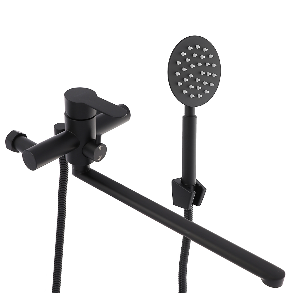 SoyuzKran Mixer for bathtub with shower, straight spout 35cm, ker. kart. 40mm, black, stainless steel, SS08-P118