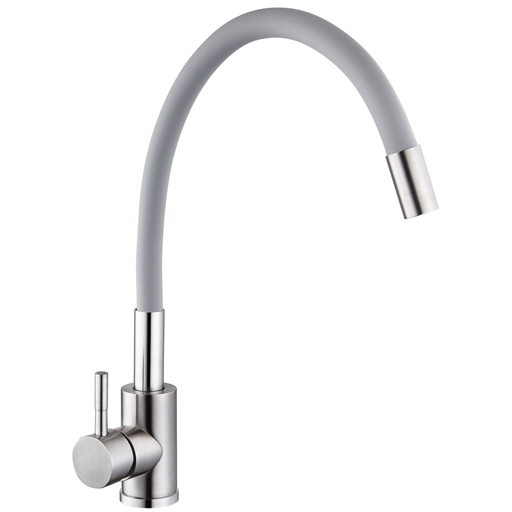 SoyuzKran Kitchen faucet, silicone spout, ceramic. cartridge 40mm, gray, stainless steel steel, SS01-C132