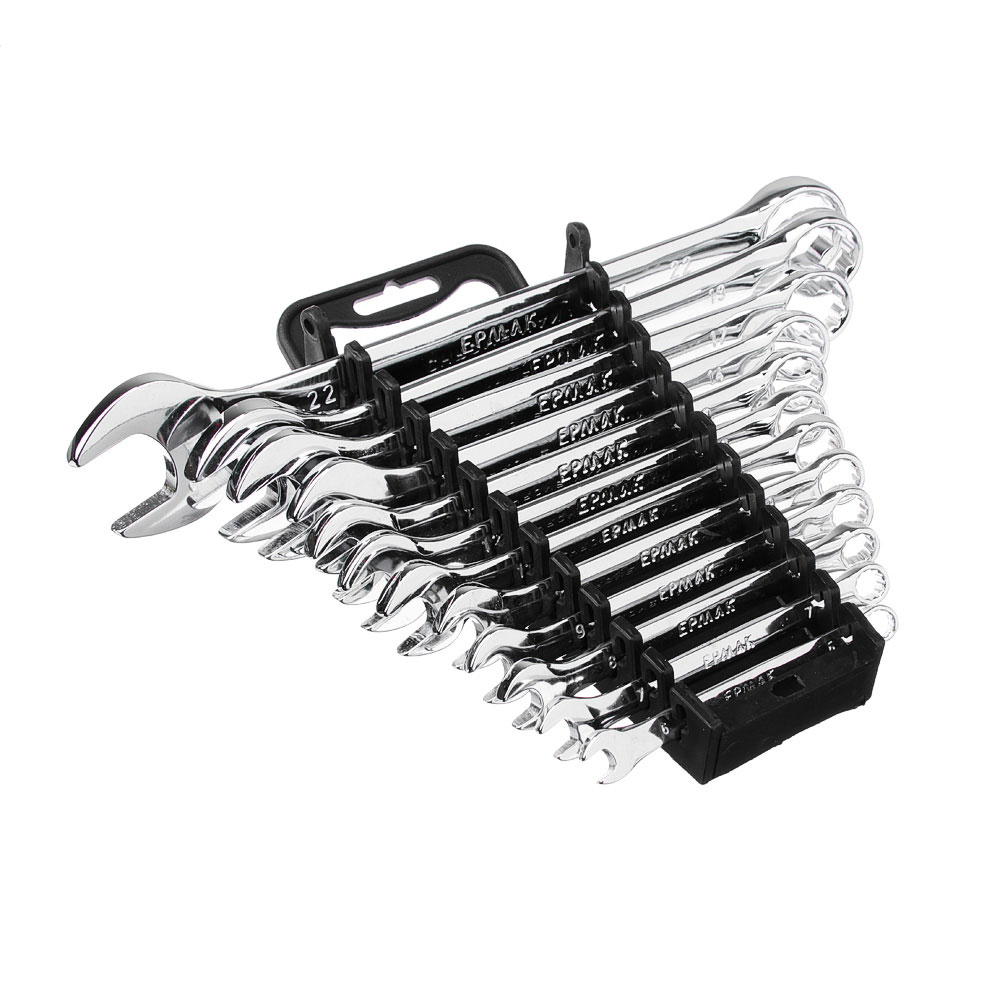 ERMAK Set of open-end wrenches, 12 pcs., 6-22mm, polished CRV, plastic holder