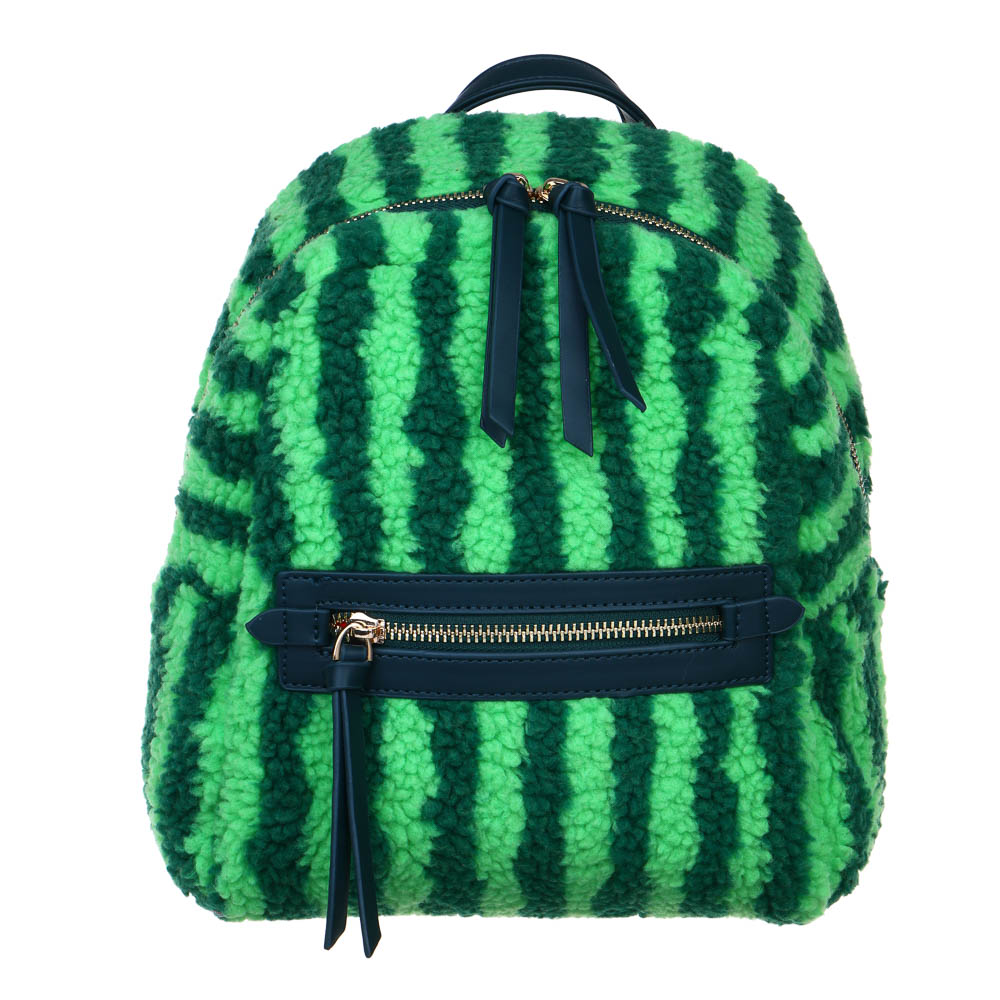 Mini backpack 28x23x12cm, "Watermelon", 1 compartment, 1 pocket, faux fur with print, faux leather, colored lining