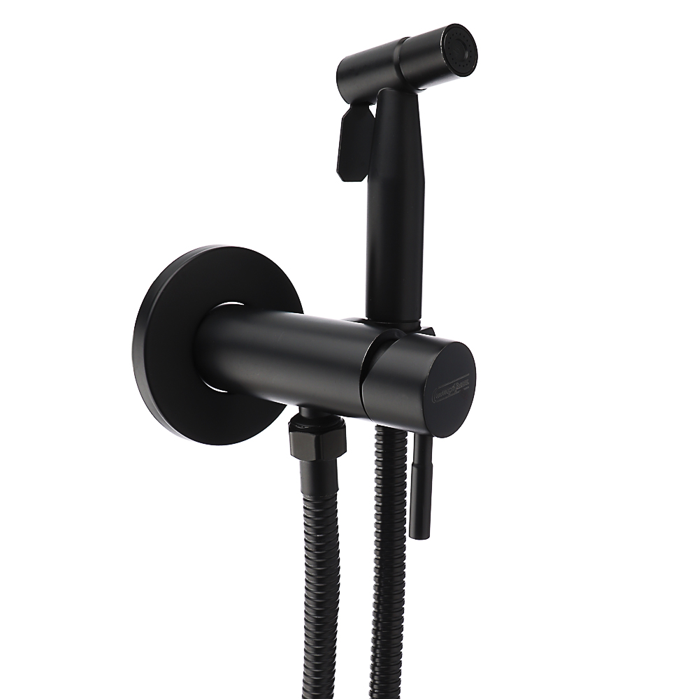 SoyuzKran Mixer for bidet with hygienic wall-mounted shower, cartridge 35mm, black, stainless steel steel, SS03-R132