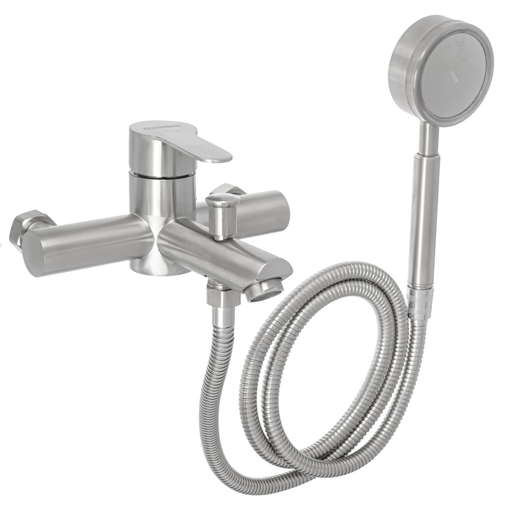 SoyuzKran Mixer for bathtub with shower, short spout, ceramic. cartridge 35mm, stainless steel steel, SS09-M118
