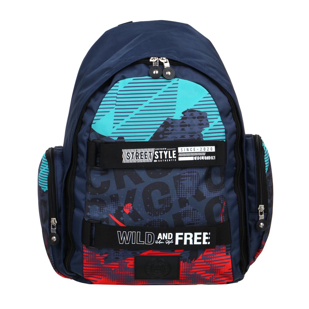 Teenage backpack 42x29x14cm, "Wild and Free", 1 compartment, 2 pockets, sealed straps, 2 Velcro tighteners, PE
