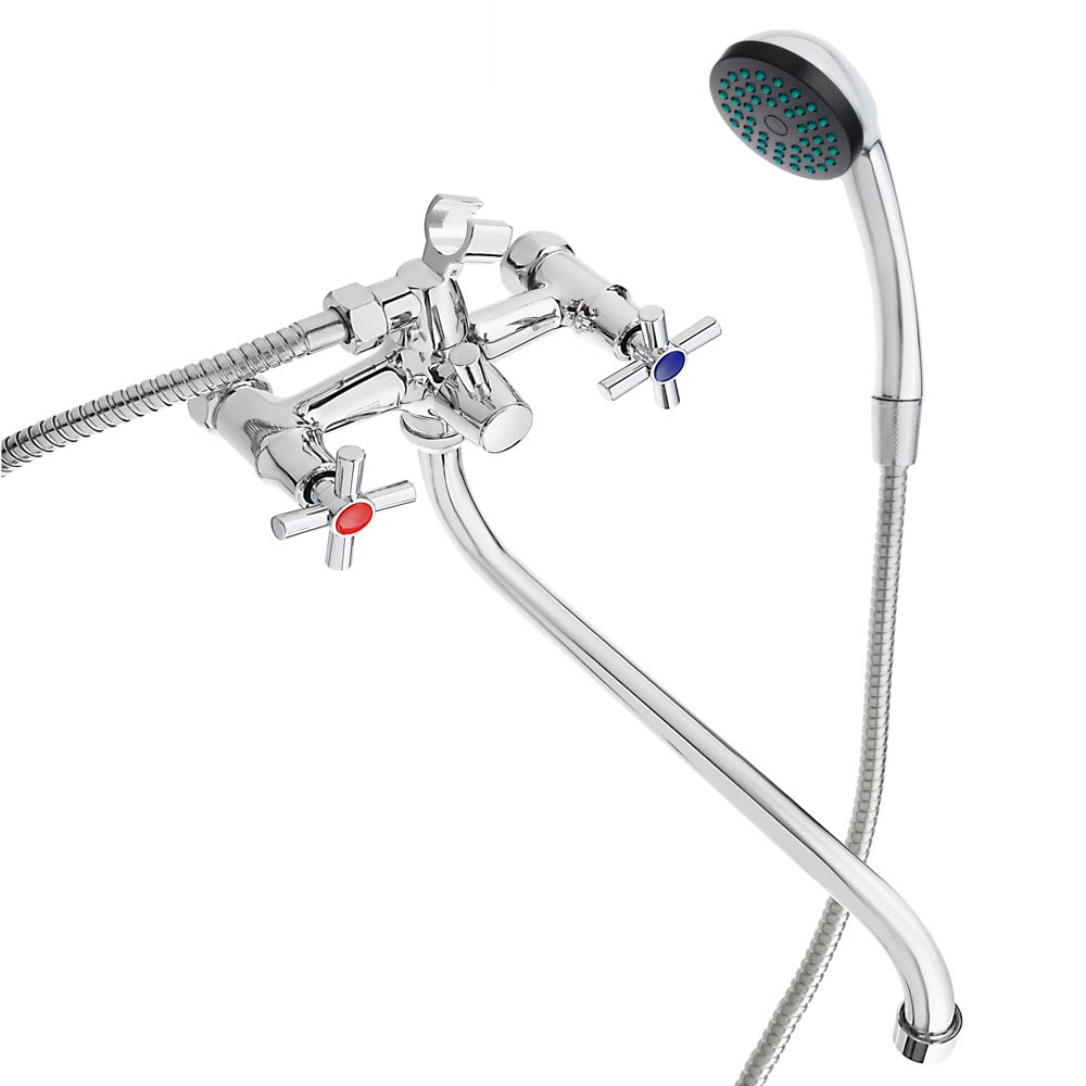 SoyuzKran Mixer for bathtub with shower, round spout 30cm, ker. crane axleboxes 1/2, chrome, zinc, SK08-S217
