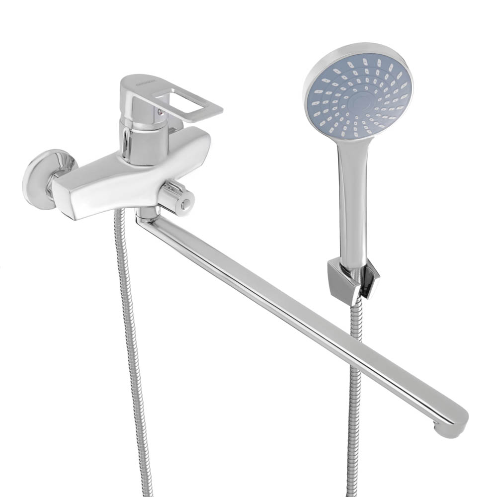 SoyuzKran Mixer for bathtub with shower, straight spout 40cm, ceramic. cartridge 40mm, chrome, zinc, SK08-P125