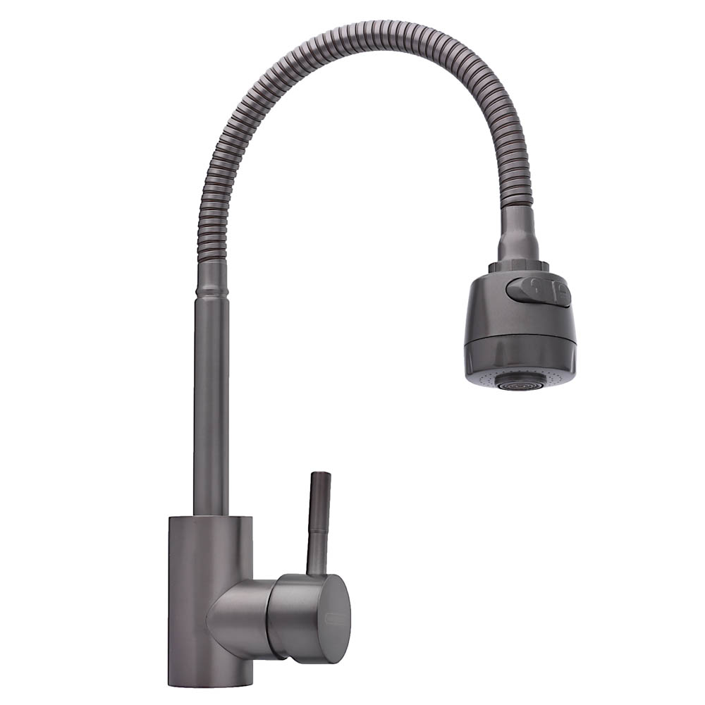SoyuzKran Kitchen faucet, flexible spout, ceramic. cartridge 35mm, graphite, stainless steel steel, SS01-F132