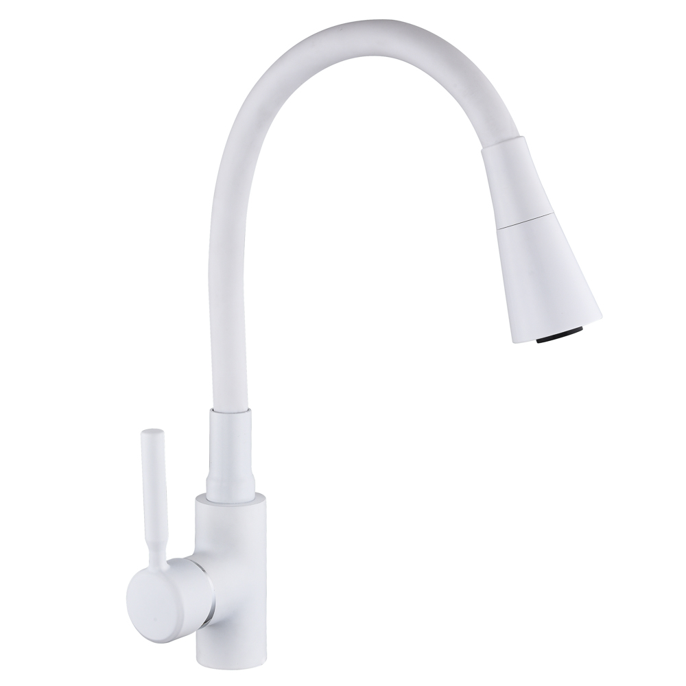 SoyuzKran Kitchen faucet, flexible spout, ceramic. cartridge 35mm, white, zinc, SK01-F132