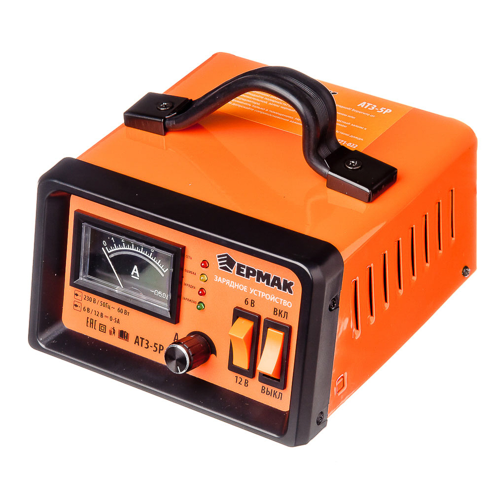ERMAK Automatic transformer charger ATZ-5R, 0-5A, 6V/12V, metal case, adjustable. current