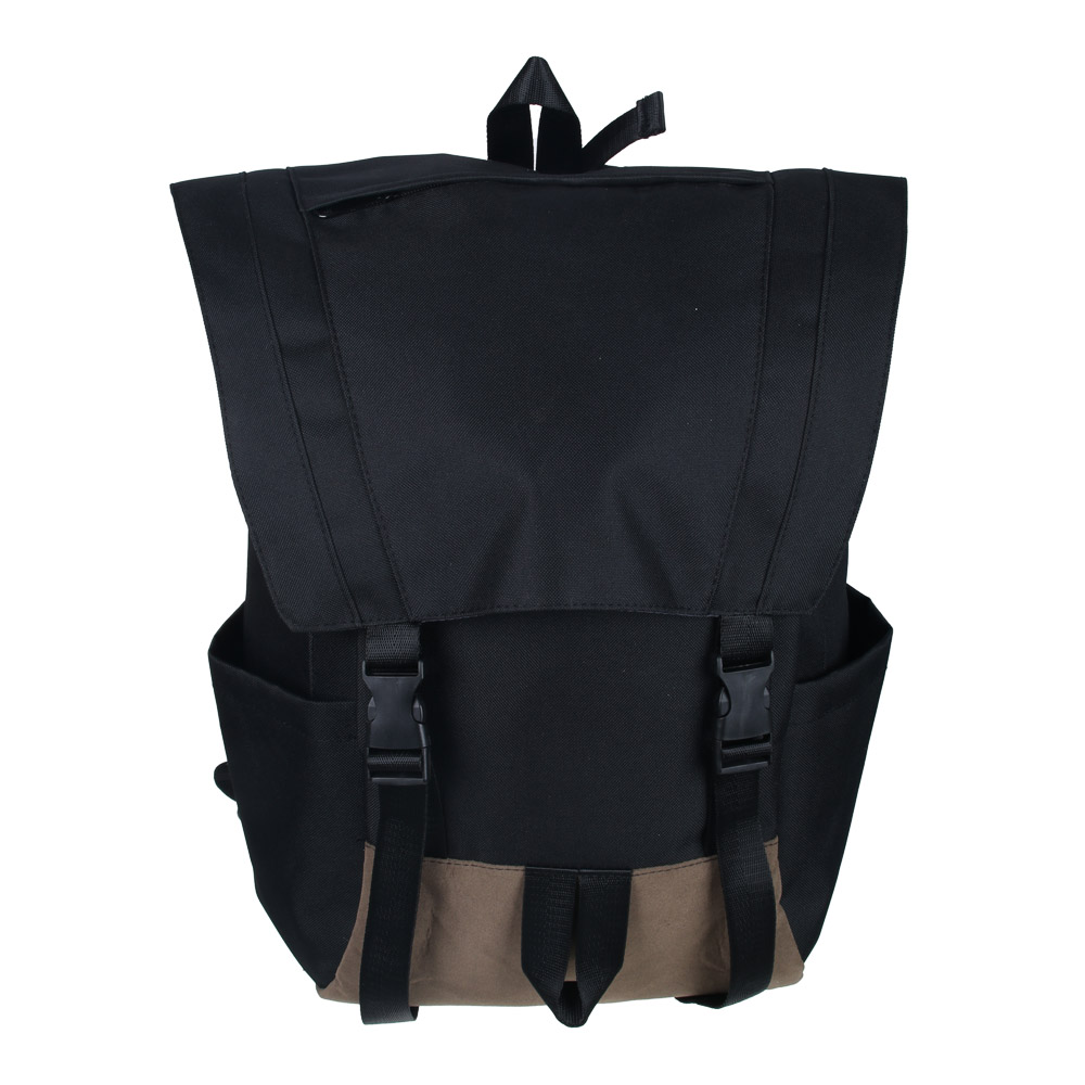 Teenage backpack 45x30x17cm, 1 compartment. with a drawstring, 6 pockets, 2 fasteners, fabric-look PE/velor, black