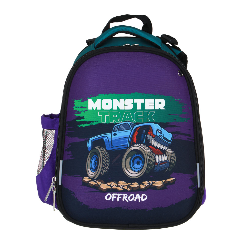 MONSTER TRUCK Backpack, hard, 38x28x15cm, 2 compartments, 2 pockets, ergonomic back, height-adjustable straps, PE