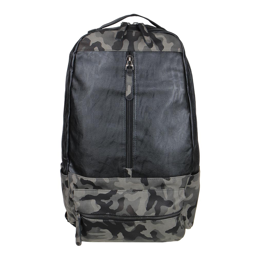 Universal backpack 51x31x13cm, 1 compartment, 4 pockets, handle, PREMIUM artificial leather, black / military