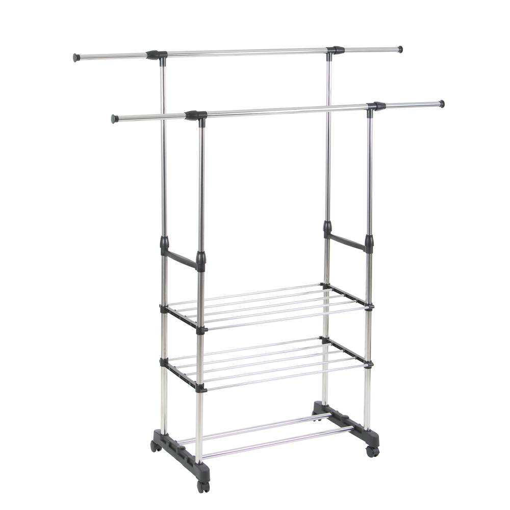 VETTA Floor-standing wardrobe hanger, two shelves, on wheels, 145x155x43cm