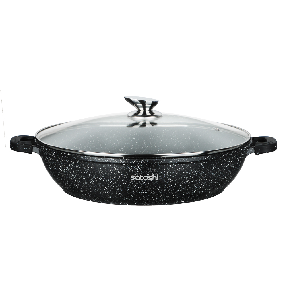 SATOSHI Лимож Сотейник с крышкой 7,5л d36х8,3см, а/приг.покр.Мрамор, силик.протекторы ручек, индукц